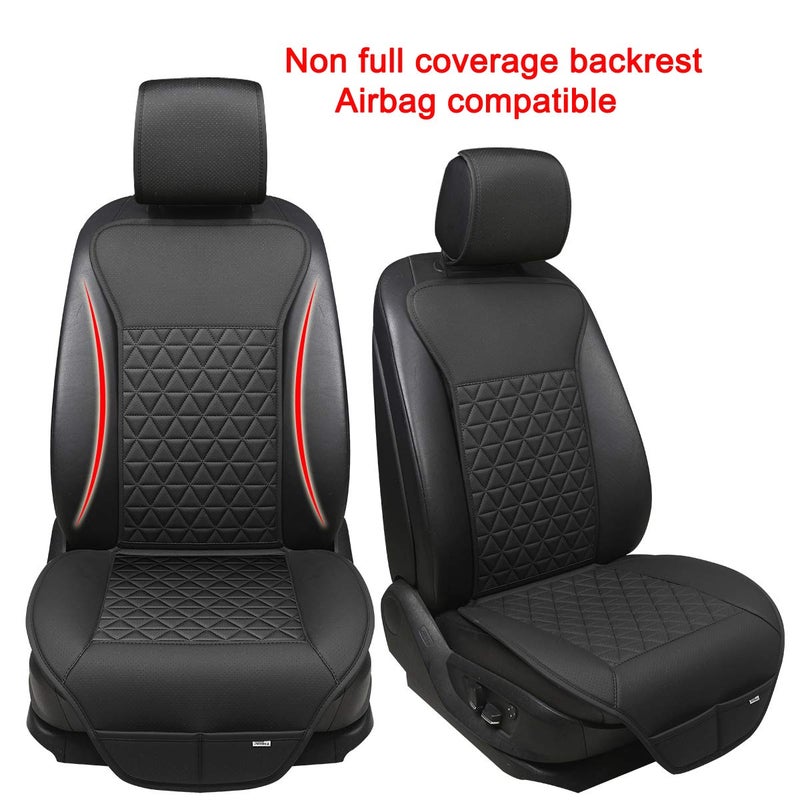 Black Panther 1 Pair Luxury PU Car Seat Covers Protectors for Front Seats, with Partial Backrest Coverage (Middle Part Only), Triangle Pattern, Compatible with 95% Cars - Black - Image 2
